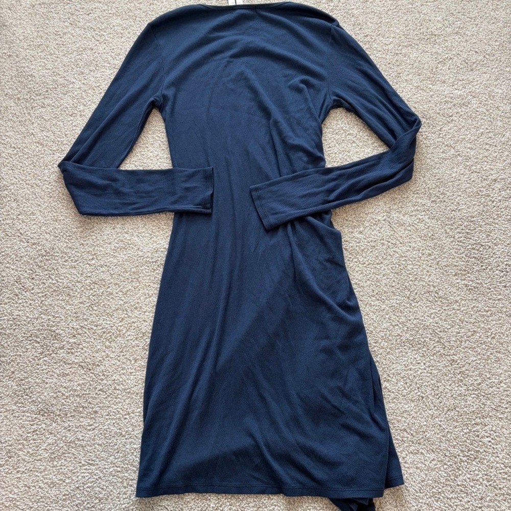 Michael Stars NWT Marina Ruched‎ Long Sleeve Mini Dress Womens L Blue Ribbed - Picture 5 of 6
